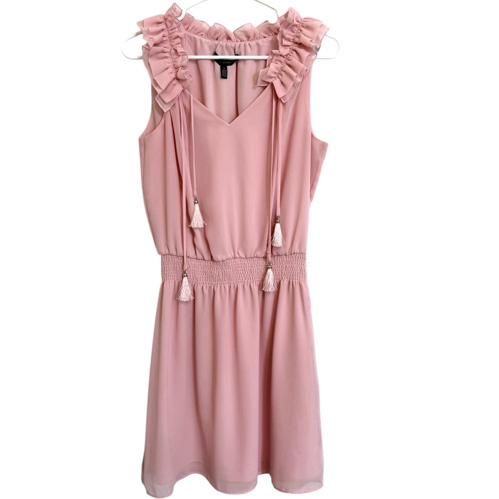 White House Black Market Blush Pink Ruffle Tassel Dress Size 6 - Picture 2 of 7